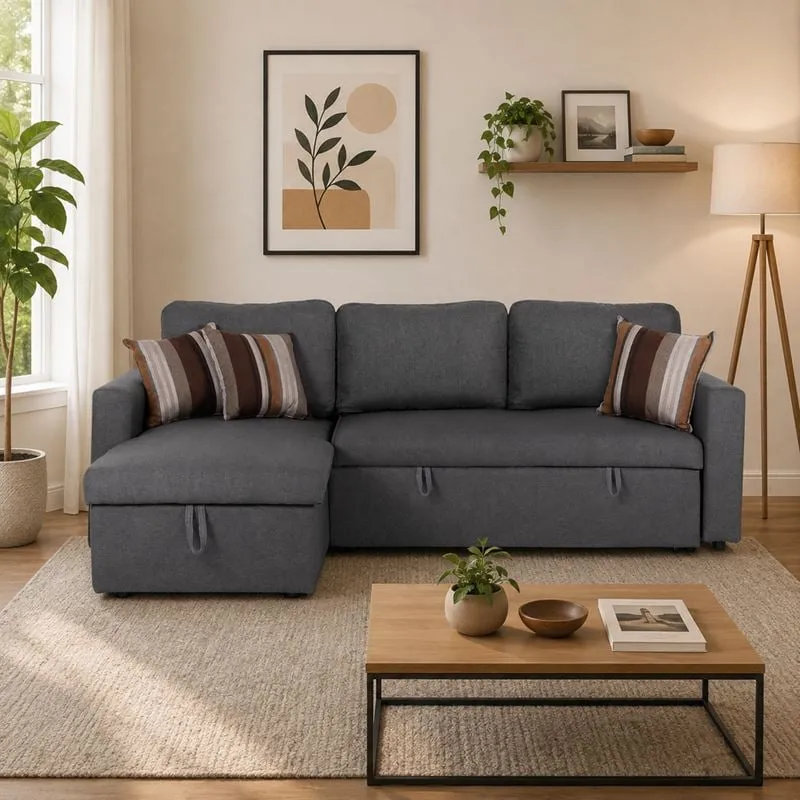 MONTREAL-W Reversible Storage Corner Sofabed Fabric Grey