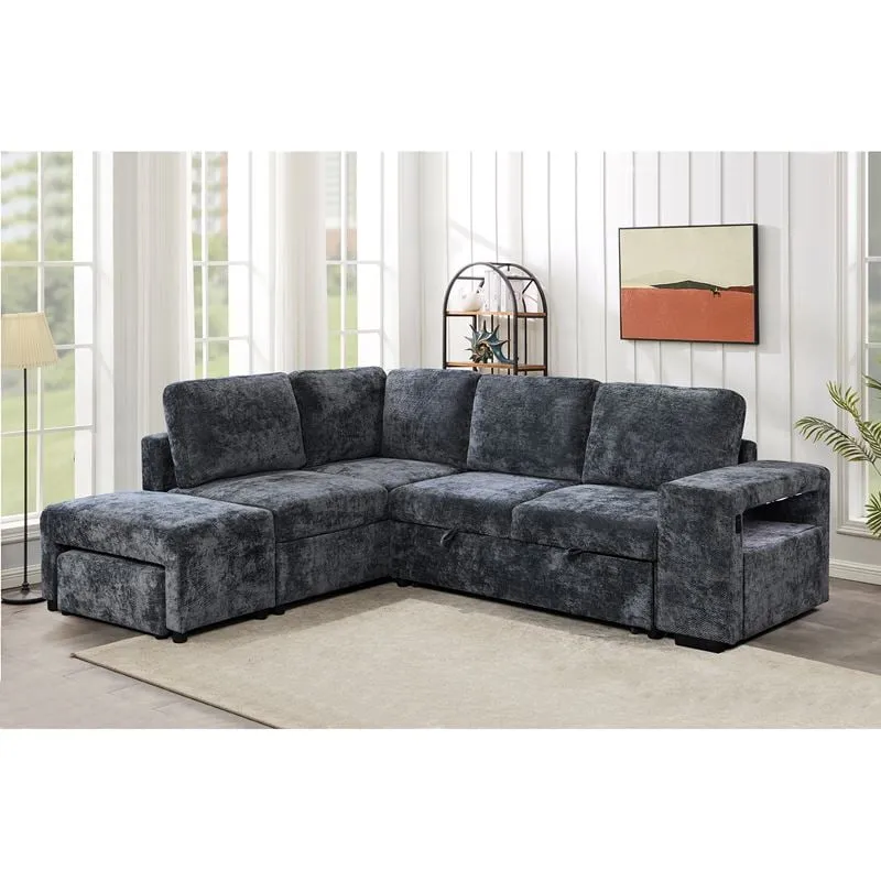 FLEXY Left Facing Corner Sofabed with Storage & Ottoman/Fabric Anthracite