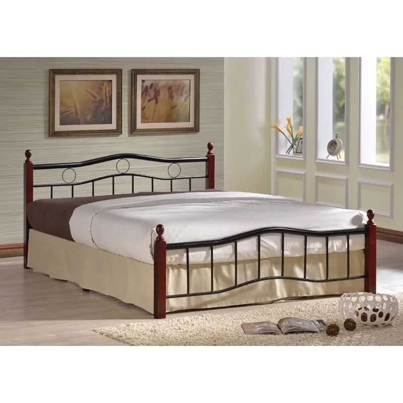 VICTOR Bed (for Mattress 140x190cm) Metal Black/Wood Walnut