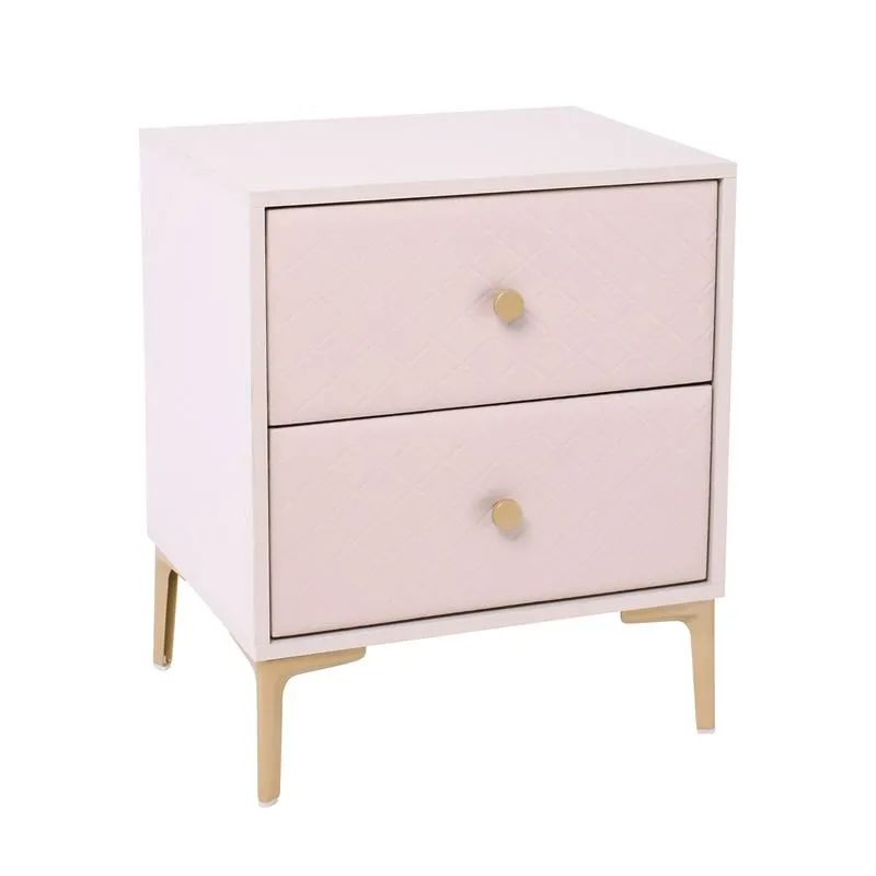 LANA Bedside 2-Drawers 50x40x60cm Ecru, front Quilted Pu