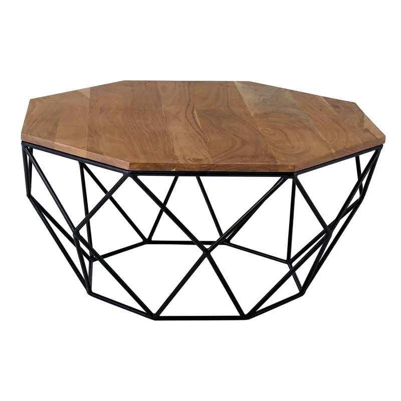 GLEN Coffee Table 82x82x40cm Acacia Natural/Steel Black