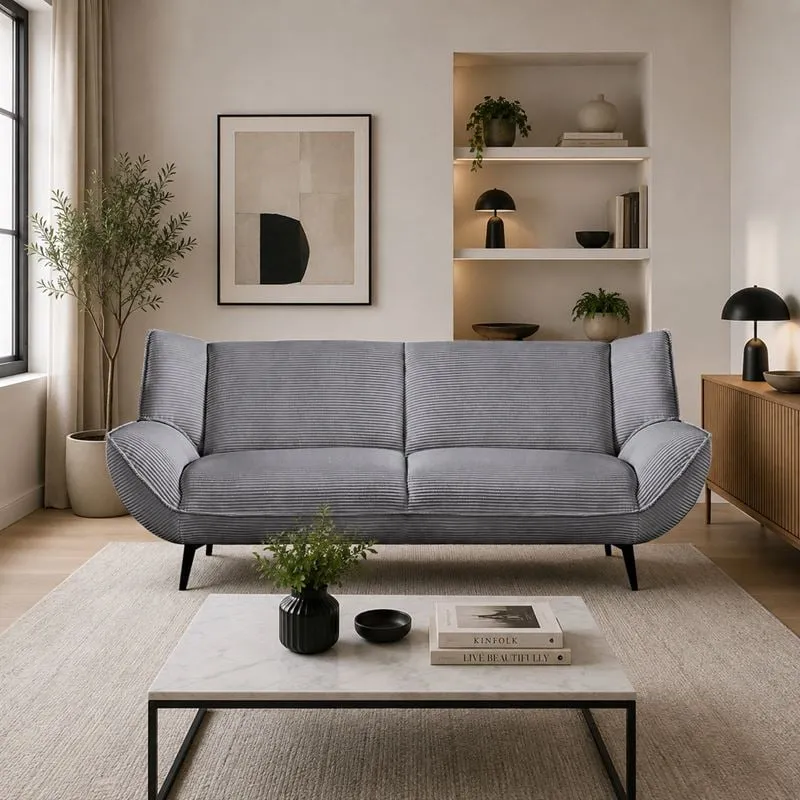 EMERALD 3-Seater Sofa Grey Corduroy Fabric