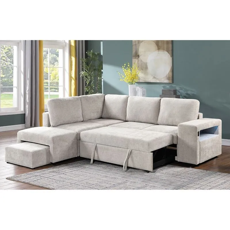 FLEXY Left Facing Corner Sofabed with Storage & Ottoman/Fabric Beige