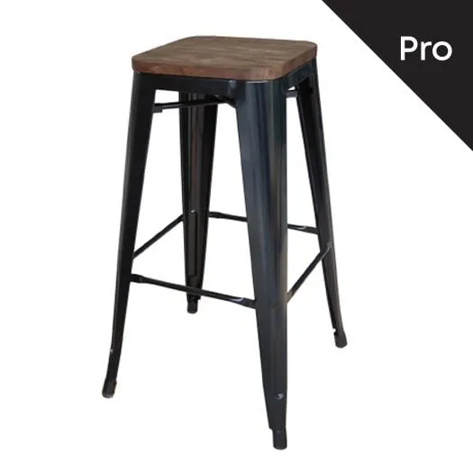 RELIX Wood Dark Oak Bar Stool-Pro Metal Black