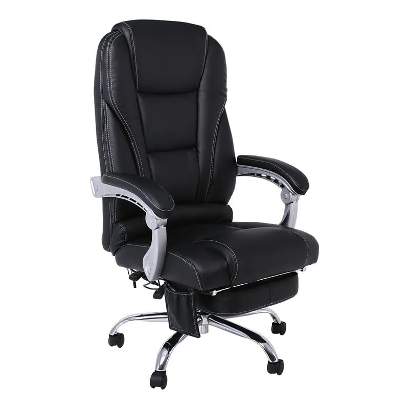 BF8550 Massage Relax Πολυθρόνα Γραφείου Διευθυντή, Βάση Χρώμιο με Υποπόδιο, Pu Μαύρο