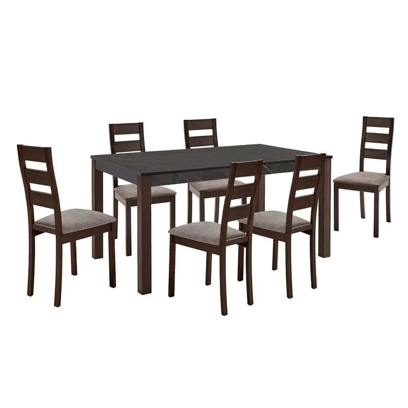 SIENNA Set (1+6) Dark Walnut/Fabric Camel/Melamine Greystone