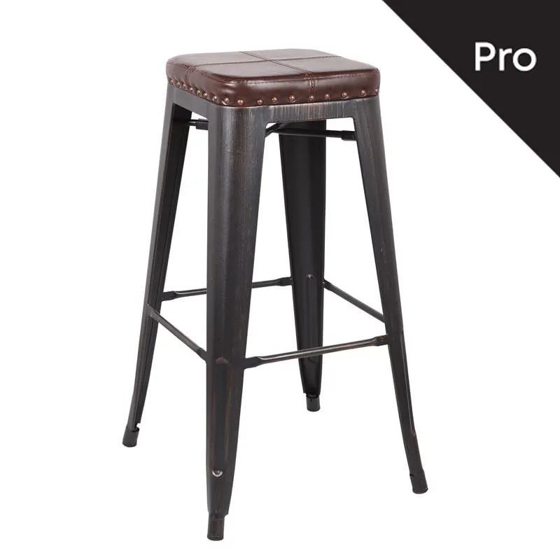 RELIX Bar Stool-Pro Metal Antique Black/Pu Dark Brown