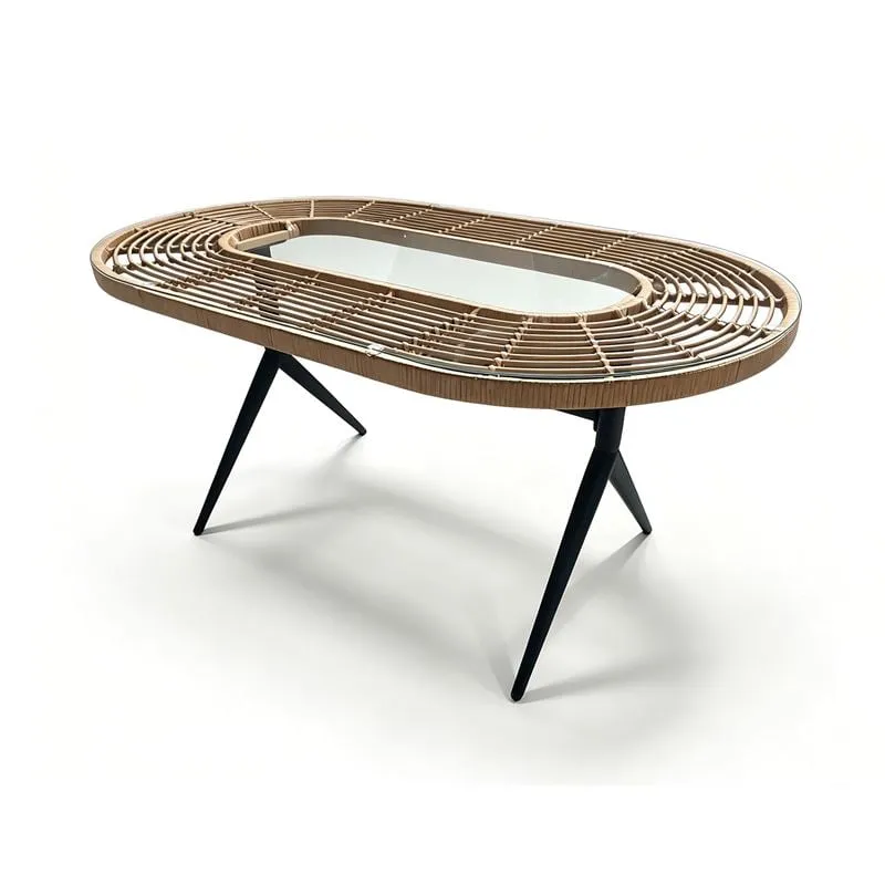 SALSA Τραπέζι Oval Dining Βεράντας - Κήπου, Μέταλλο Βαφή Μαύρο, Wicker Φυσικό