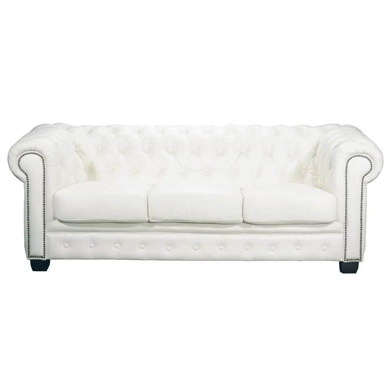 CHESTERFIELD Birmingham Καναπές 3Θέσιος Σαλονιού Καθιστικού, Δέρμα Άσπρο