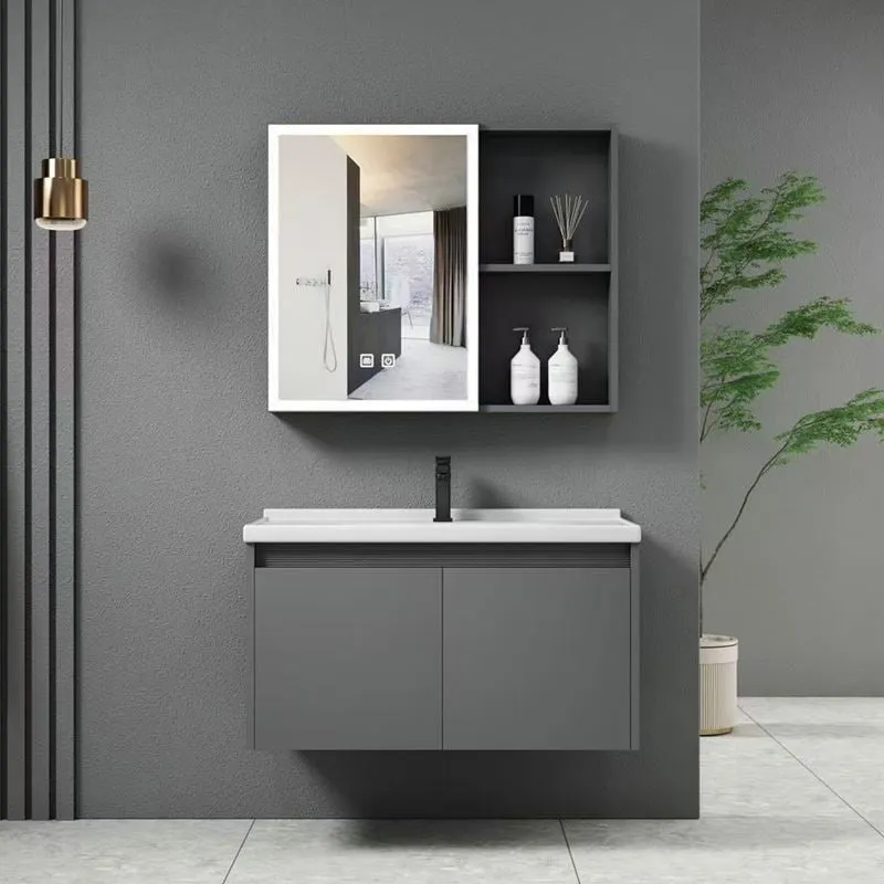 IDEA-1 Bathroom Set Grey (Countertop with sink & LED mirror) 60x47x45cm