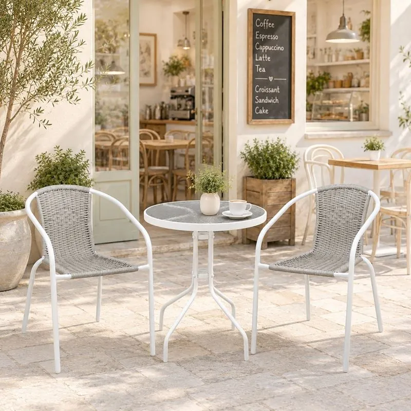 BALENO-W Set Κήπου - Βεράντας: Τραπέζι + 2 Πολυθρόνες Μέταλλο Άσπρο, Wicker Beige