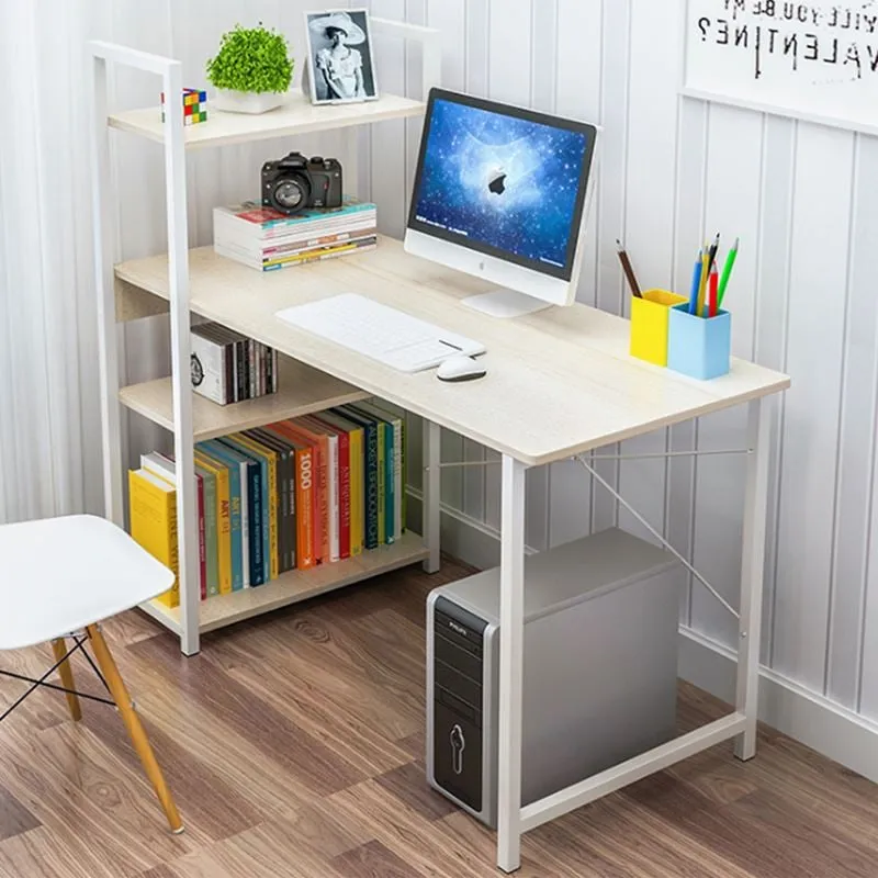 PC Metal Desk (4 shelves) 90x40x73/110cm White/Maple