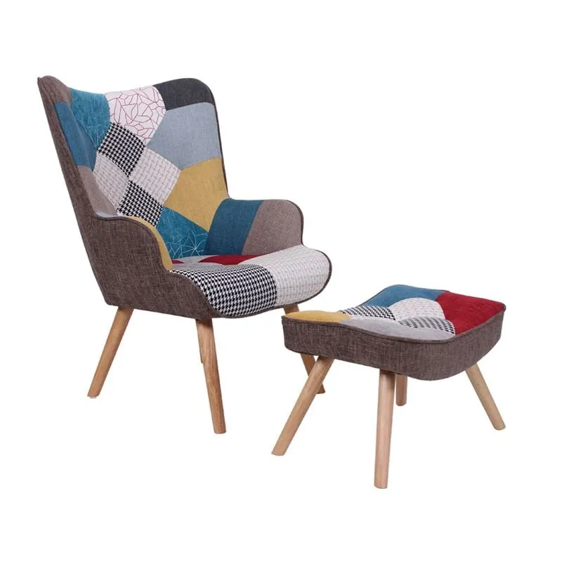 MARON Set Armchair & Stool, Patchwork Fabric
