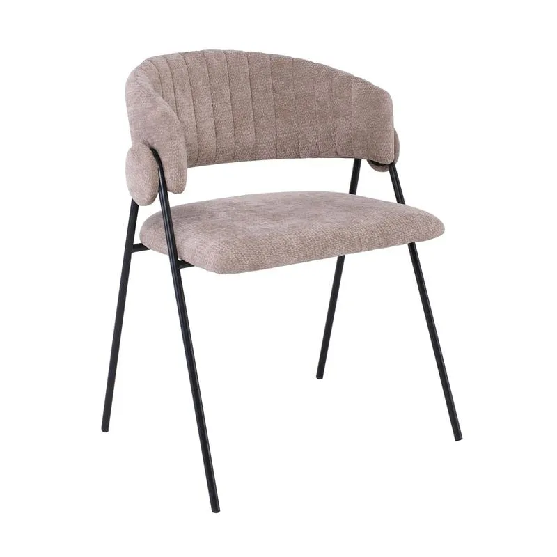 ALFREDO Armchair Black Metal, Beige-Brown Fabric