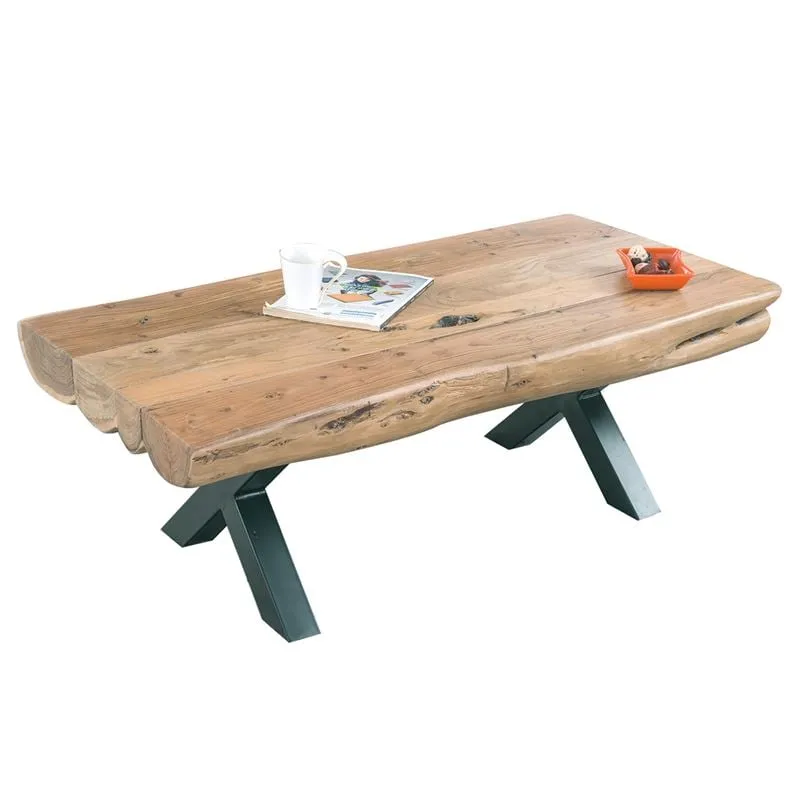 VILLAGE Coffee Table 118x60x40 Acacia Natural Finish (Black Paint)