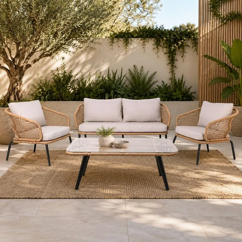 SALSA Alu PLUS Set (4 pcs) Black/Wicker Natural, Cushion Ecru