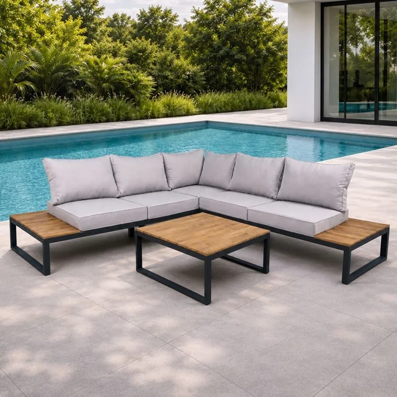 MEXICO Set (Corner Sofa + Table) Alu Anthracite/Cushion Grey