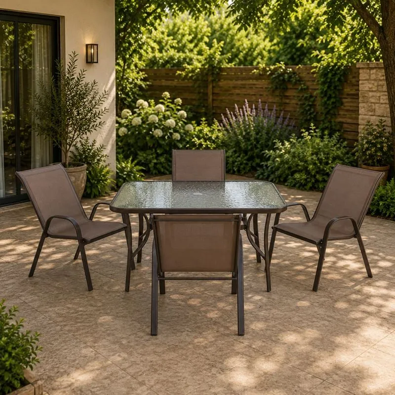 RIO Set (Table 120x70cm+4 Armchairs) Metal Brown/Textilene Brown