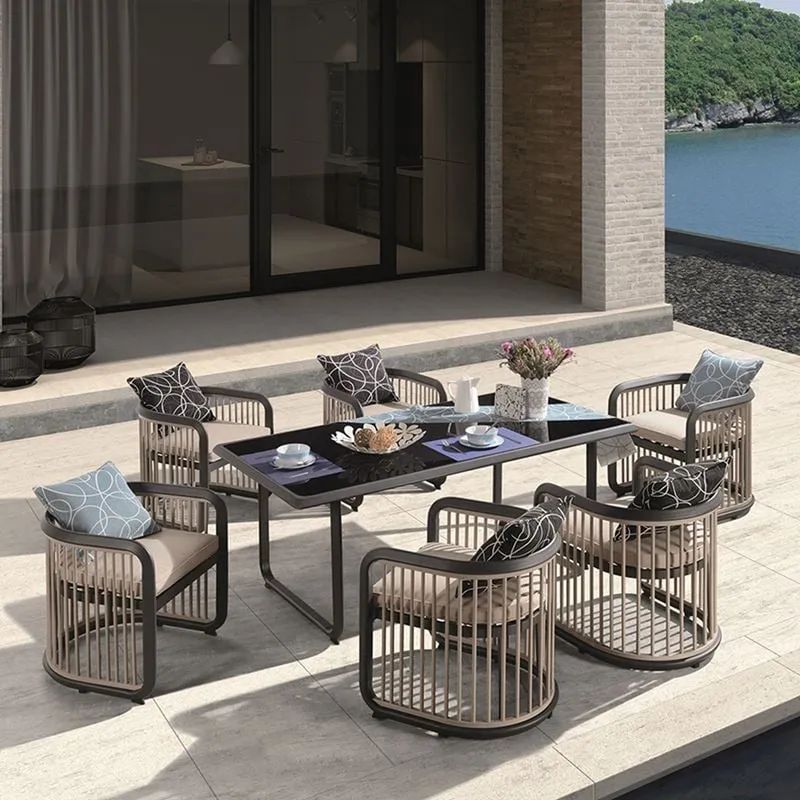 CITY Dining Set (Table 180x90cm+6 Armchairs) Alu Anthracite/Beige