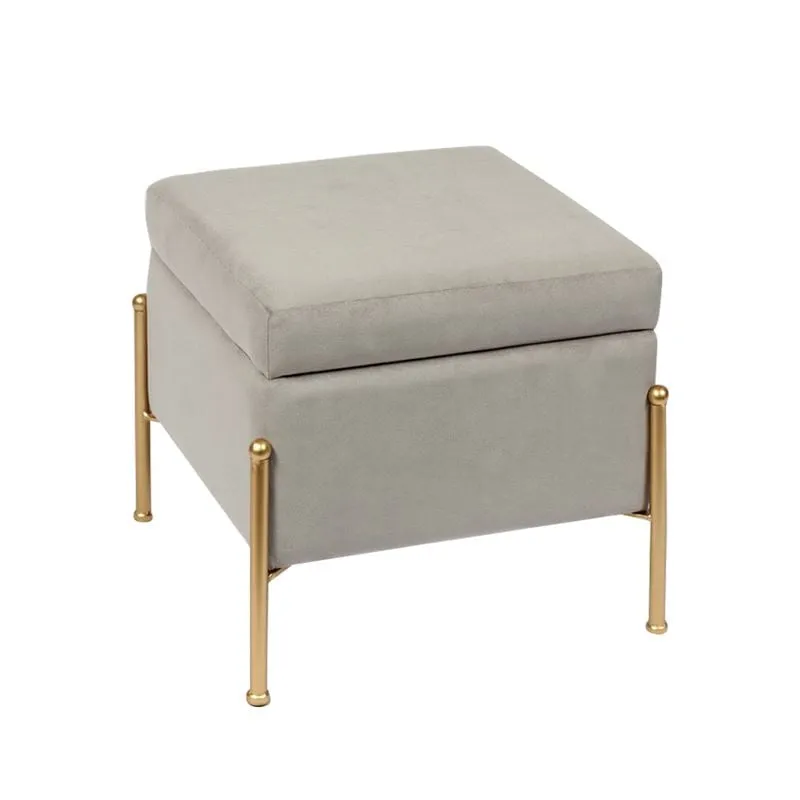 RAY Storage Stool 40x40cm Metal Gold Paint/Fabric Grey Velure