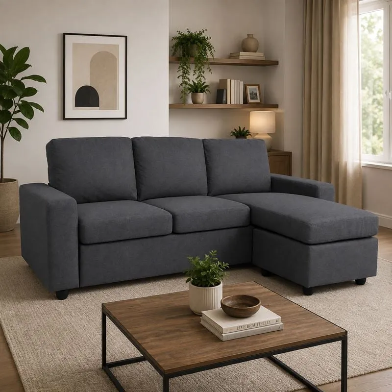 PORTLAND Reversible Corner Sofa, Fabric Grey