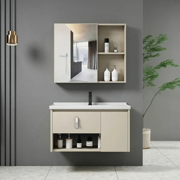 IDEA-2 Bathroom Set Cream (Countertop with sink and mirror) 60x47x45cm