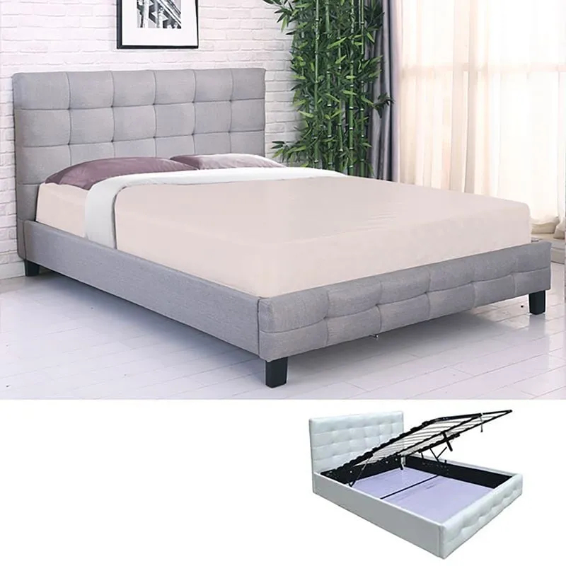 FIDEL Gas Lift Bed (for Mattress 90x190cm) Grey Fabric