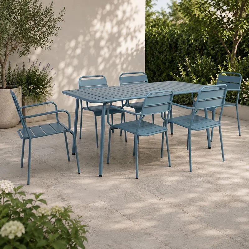 BRIO Slat Set Τραπεζαρία Κήπου -Βεράντας (6+1), Μέταλλο Βαφή Sandy Blue 5415C