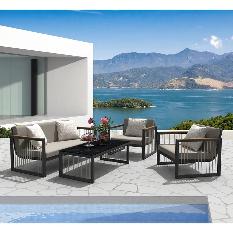 CORDOBA Set (4pcs) Alu Anthracite/Cushions Beige