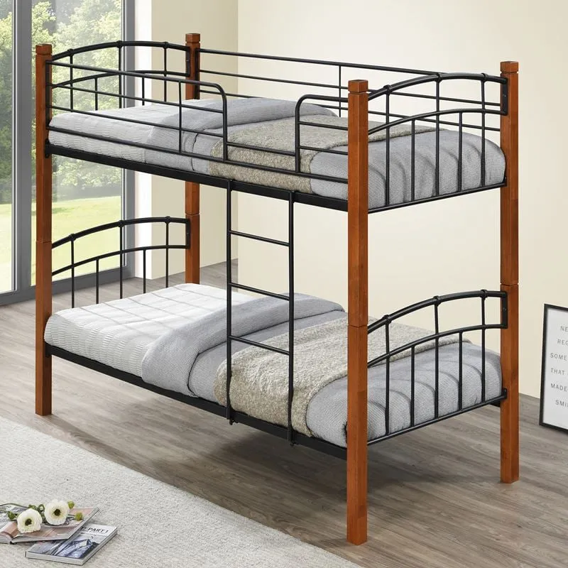 NORTLAN Double Deck Bed 90x190 Metal Black/Wood Walnut
