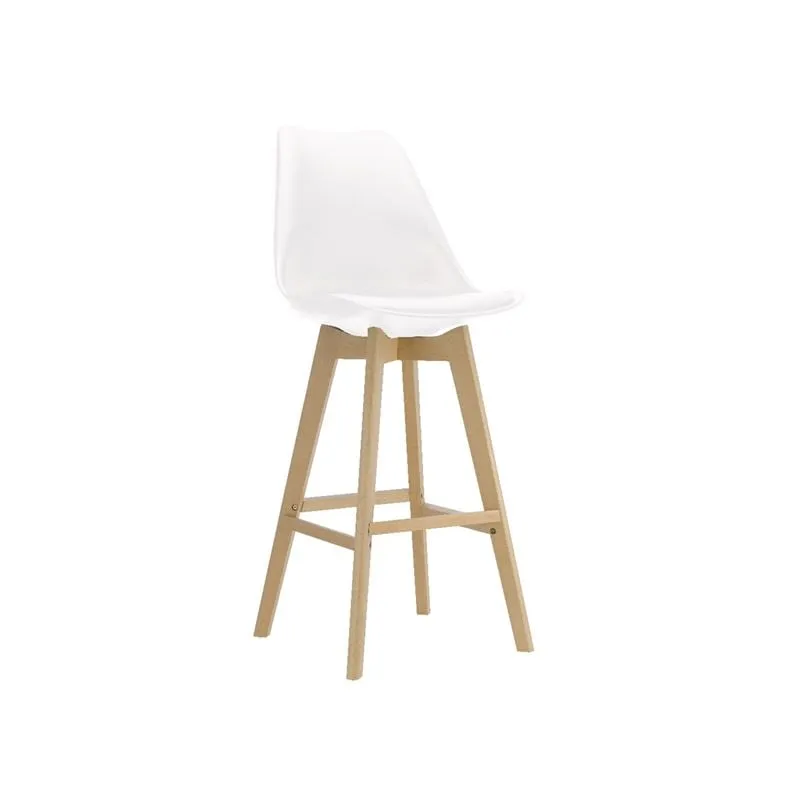 MARTIN Σκαμπό BAR Οξιά Φυσικό, Κάθισμα Η.67cm, PP-Pu Άσπρο, Μονταρισμένη Ταπετσαρία