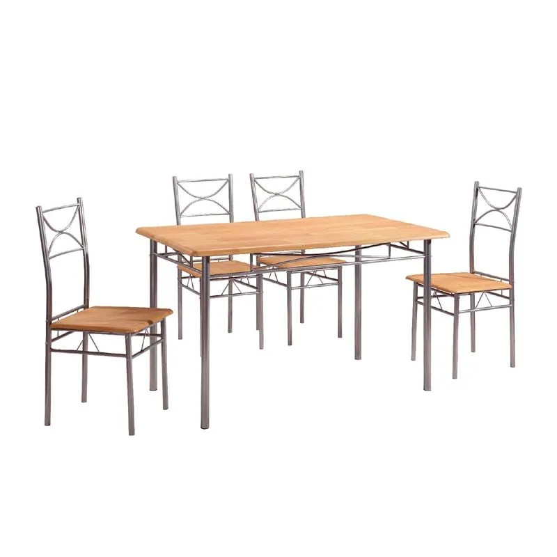 LORETO Set (Table 120x70+4 Chairs) Metal Silver/Beech Color