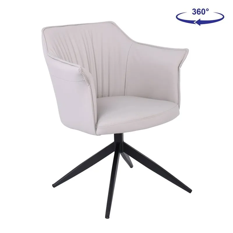 EVELYN Revolving Armchair Metal Black/Pu Grey-Beige