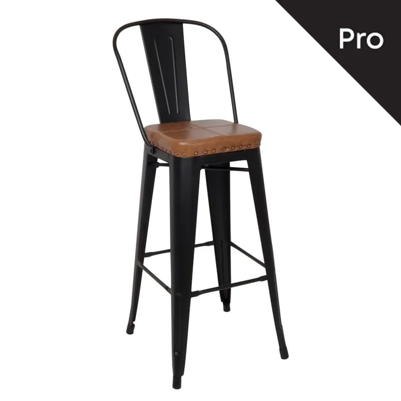 RELIX Bar Stool-Pro w/Back Metal Black Matte/Pu Camel