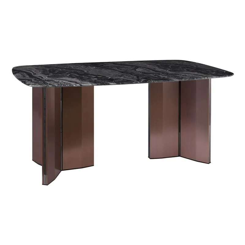 BARRY Table 180x90cm Marble Top, Metal Walnut Base