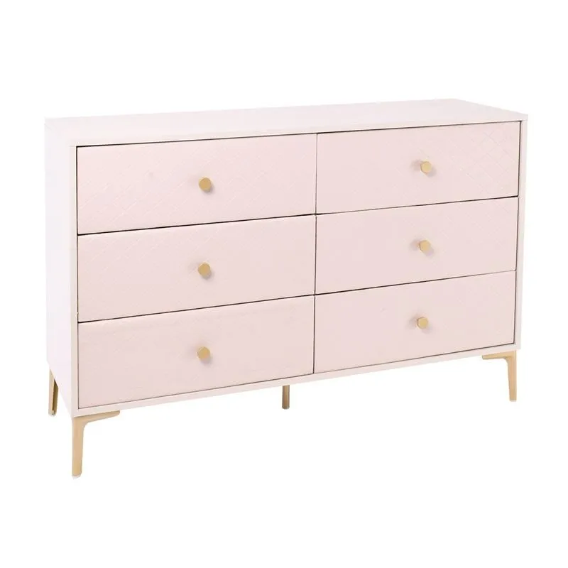 LANA Drawer Chest (6-D) 120x40x80cm Ecru, front Quilted Pu