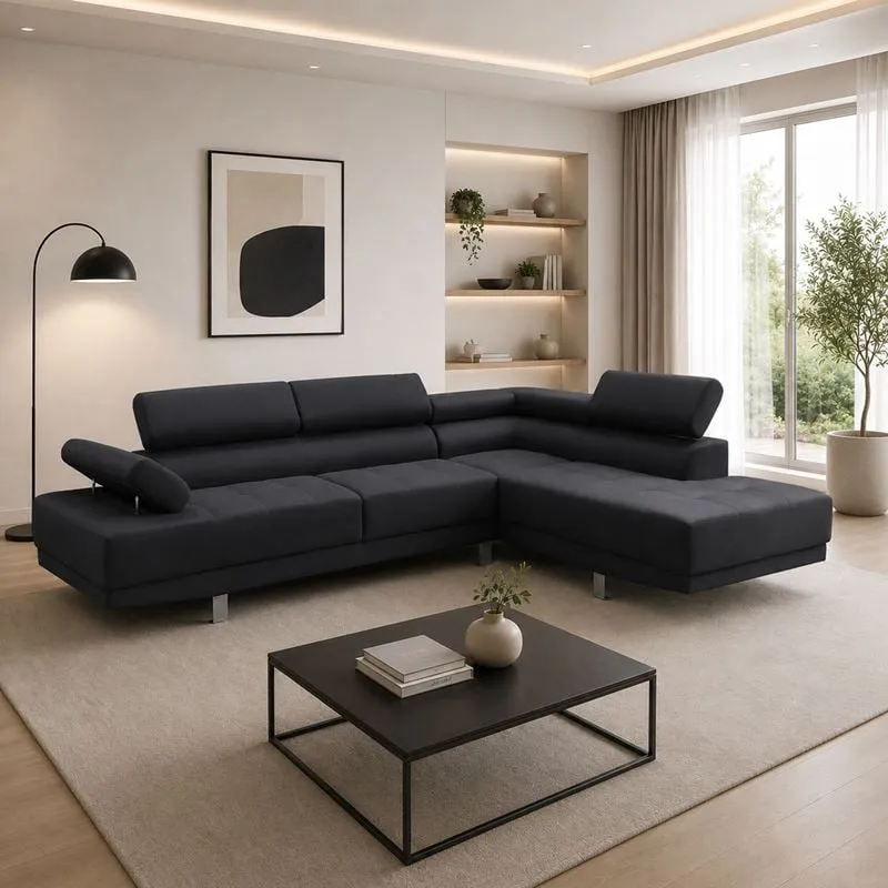 SECTOR Right Facing Corner Sofa Fabric Black