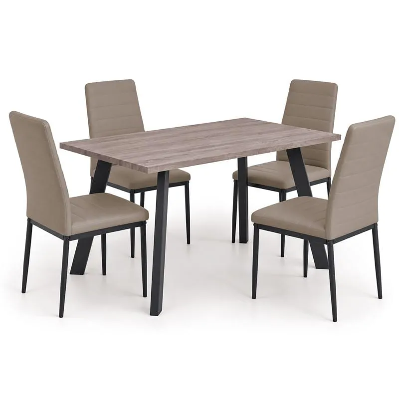 JETTA-BAXTER Set (Table 120x70cm+4 Chairs) Sonoma Oak/Pvc Cappuccino/Metal Black