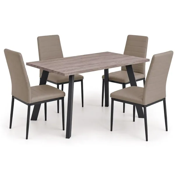 JETTA-BAXTER Τραπεζαρία Μέταλλ ο Βαφή Μαύρο, Τραπέζι Sonoma Oak+4 Καρέκλες Pvc Cappuccino