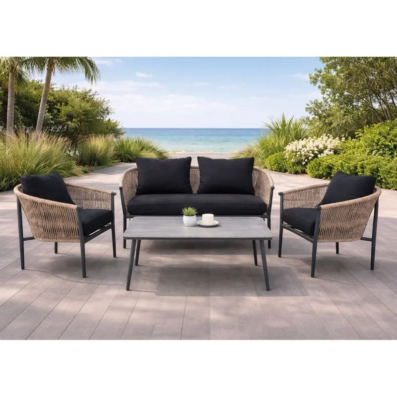 GASBA Set (4pcs) Alu Anthracite/Rope Wicker Natural/Cushions Dark Grey