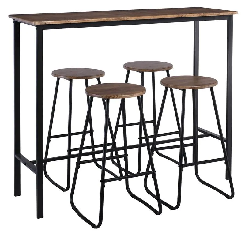 PUB Set Bar Τραπέζι + 4 Σκαμπό, Μέταλλο Βαφή Ανθρακί - Antique Brown