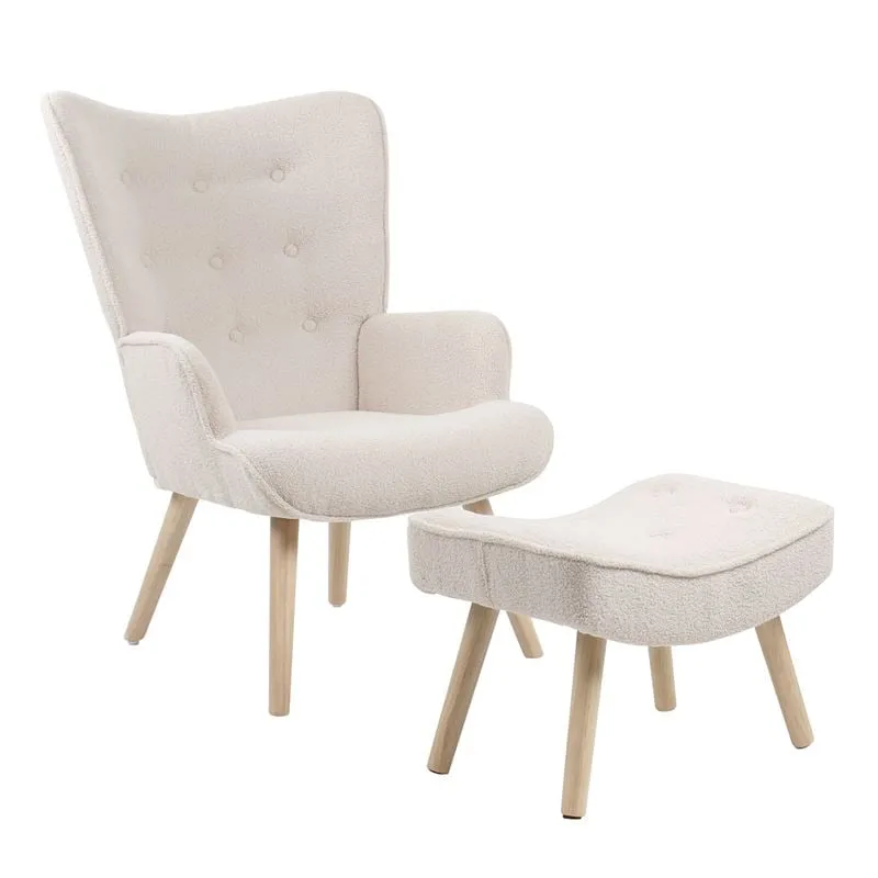 ALMA Set Armchair & Stool Natural/Teddy White Fabric (K/D)