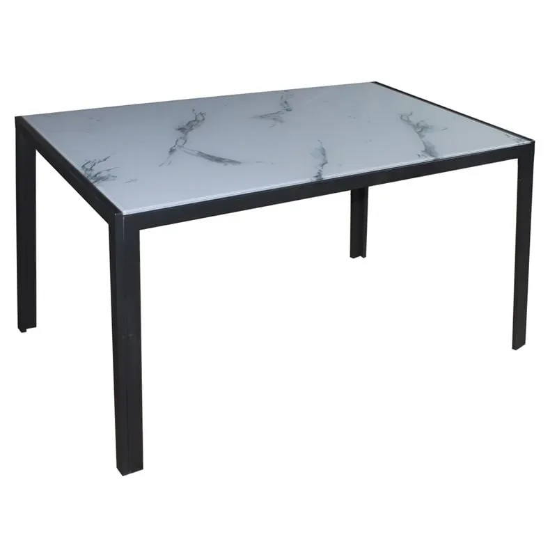 DEGO Table 140x80cm Metal Black Paint/Glass White Marble