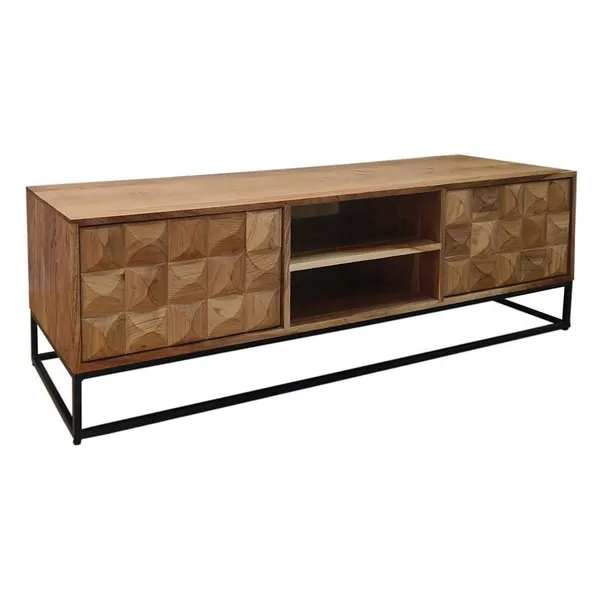 SANTORY TV Board 145x40x47cm Acacia Natural Finish/Steel Black