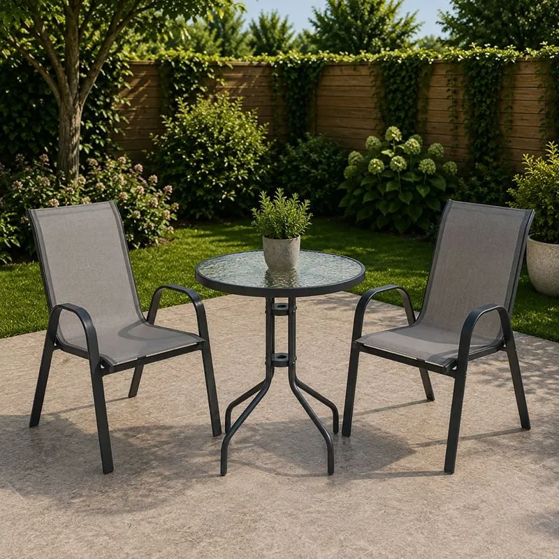RIO Set (Table D60cm+2 Armchairs) Metal Dark Grey/Textilene Grey