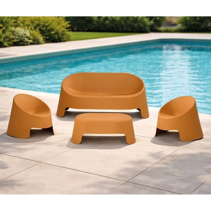 COLT Set (Table 100x56+Sofa 2-Seater+2 Chairs) PP-UV Egg Yellow, Stackable