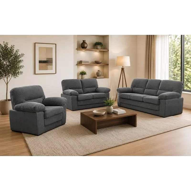 VEGAS Sofa Set (1+2+3) Dark Grey Corduroy Fabric