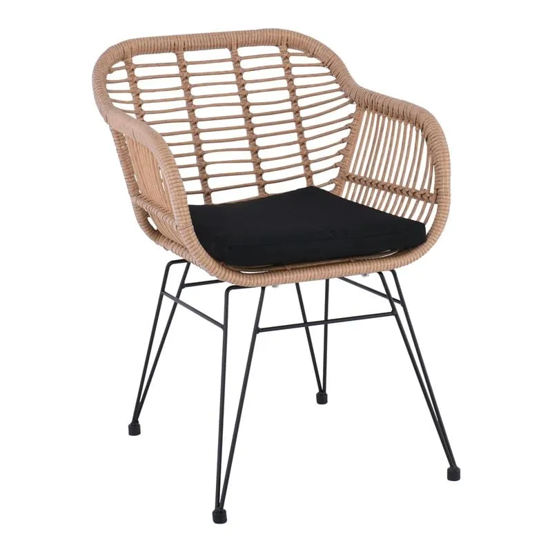 SALSA Armchair Metal Black/Wicker Natural, Cushion Black
