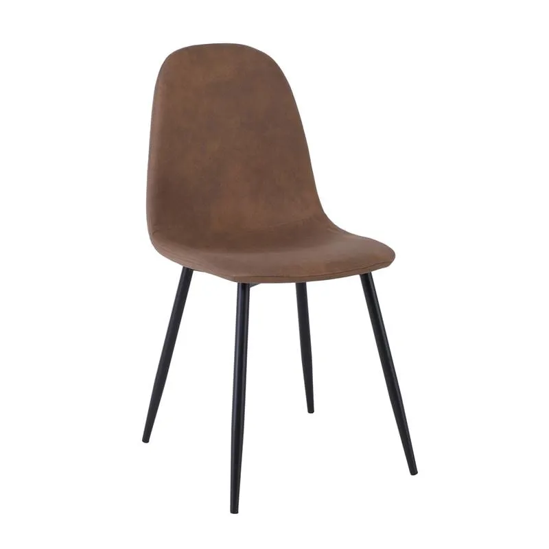 CELINA Black Metal Chair, Suede Brown Fabric