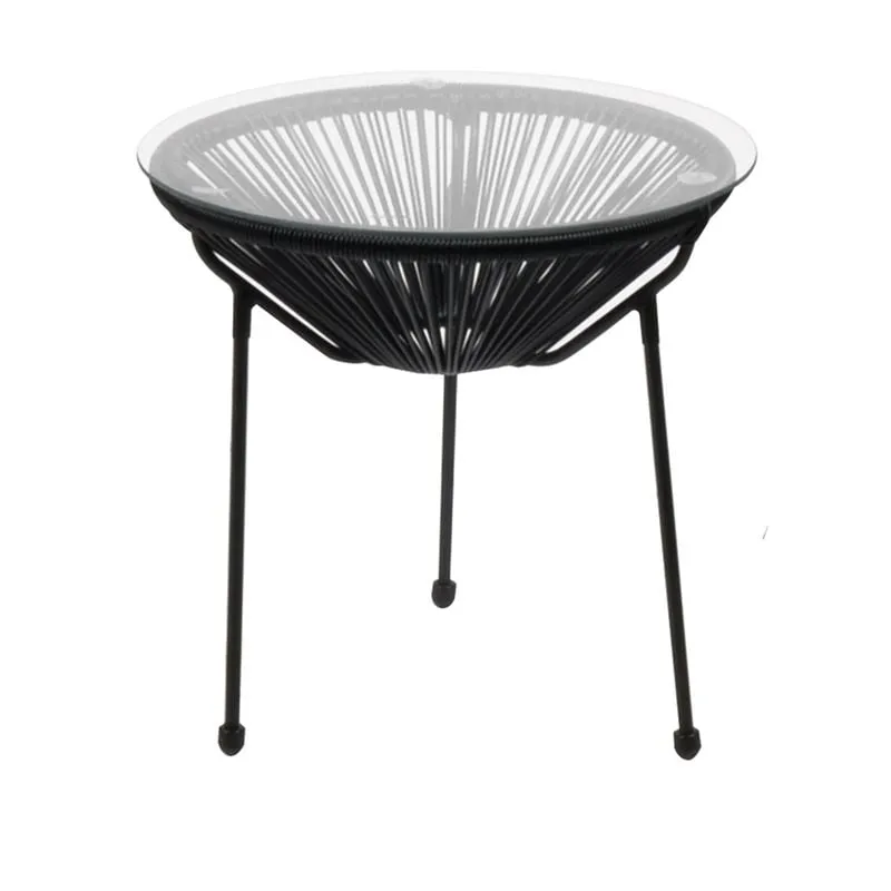 ACAPULCO Side Table D.50 Black Metal, Black Plastic Rattan